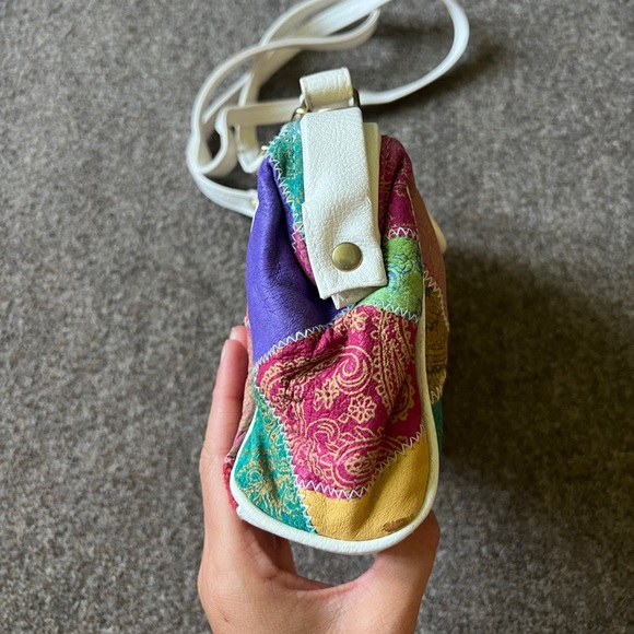 Vintage 90s Y2K Chateau Genuine Leather Patchwork Top Handle Crossbody Bag - Picture 5 of 15